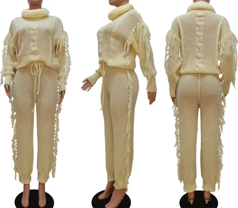 Knitted Loose Turtle Neck Sweater Pant Set