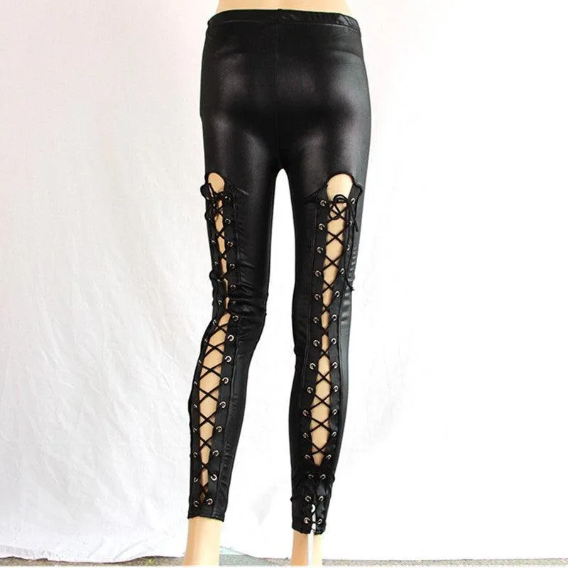 LEATHER LACE-UP LEGGINGS