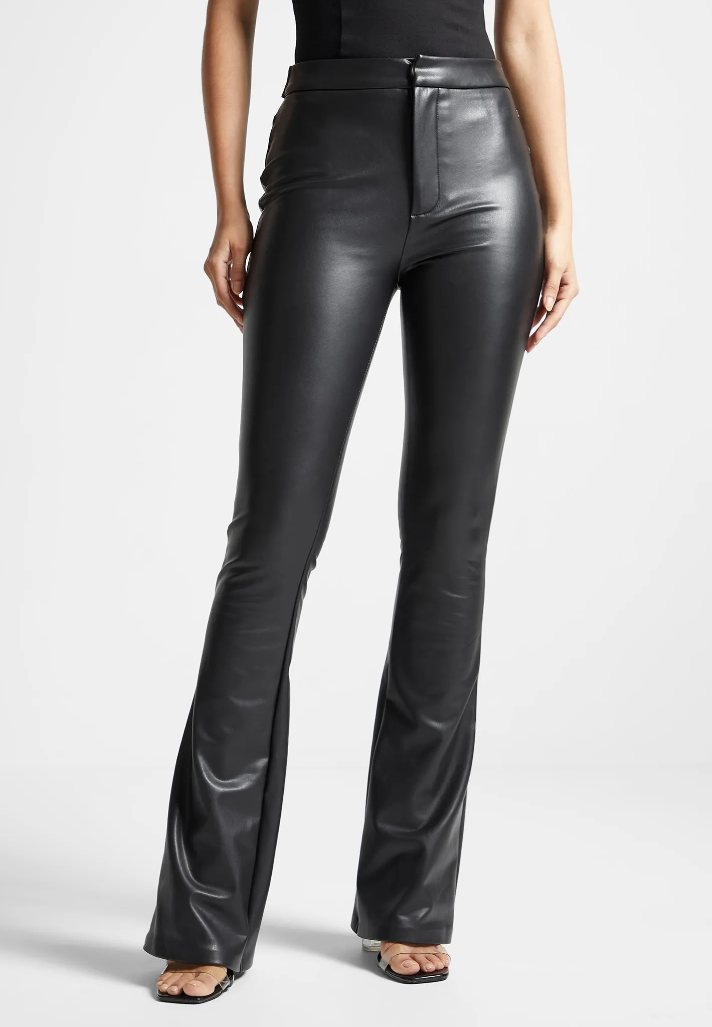 Leather Mini Flared Leggings - Black