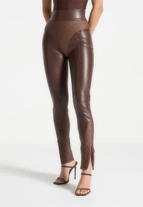 Leather Quilted Leggings - Brown