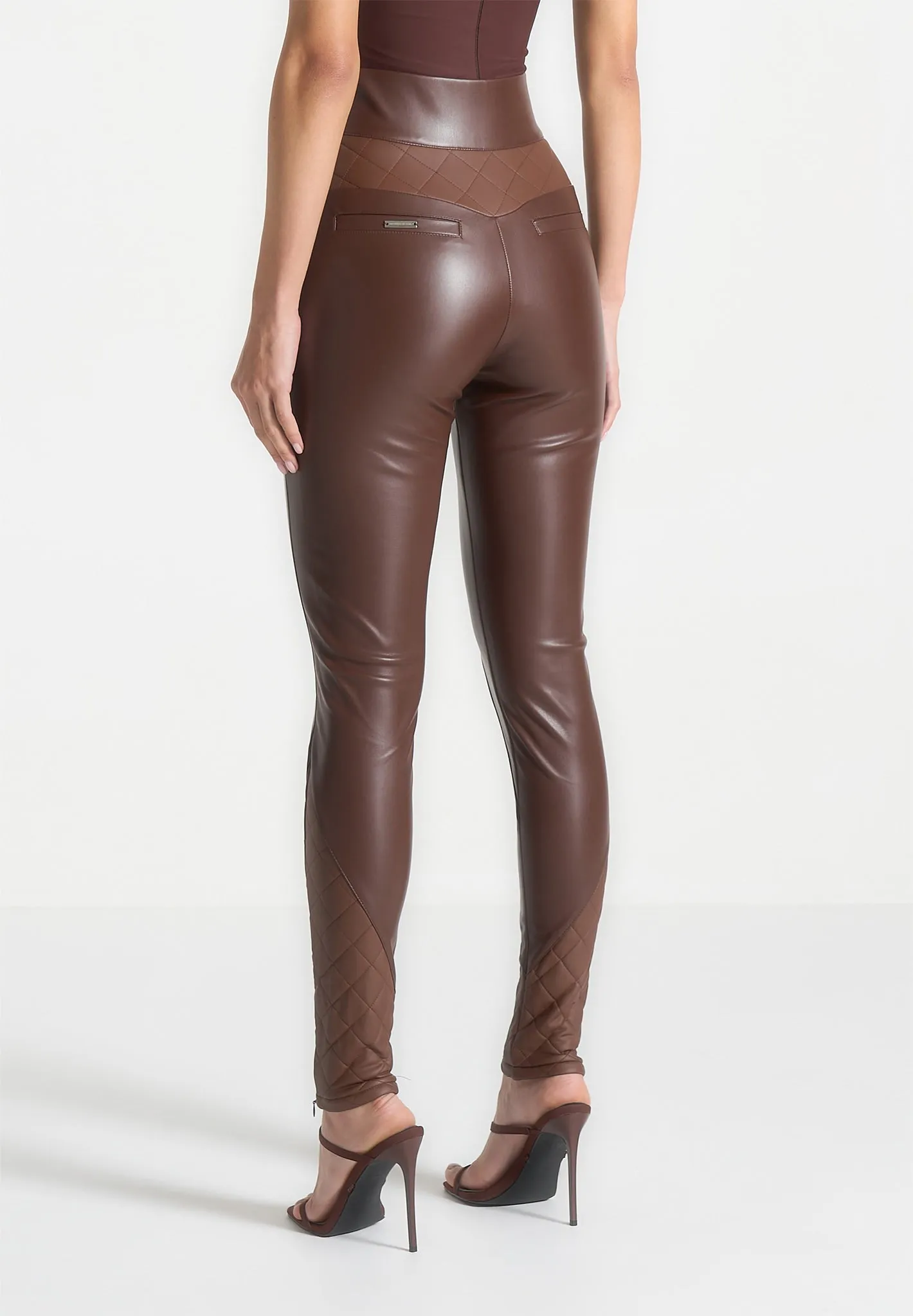 Leather Quilted Leggings - Brown