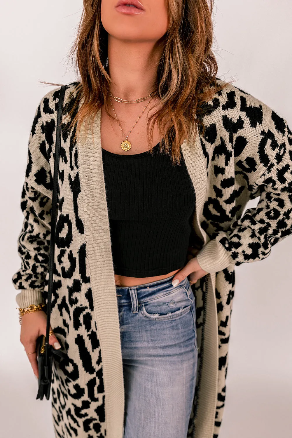 Leopard Pattern Knit Casual Long Cardigan