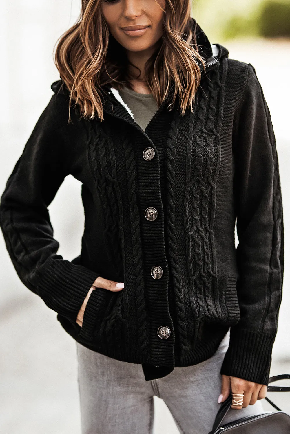 Long Sleeve Button-up Hooded Cardigans