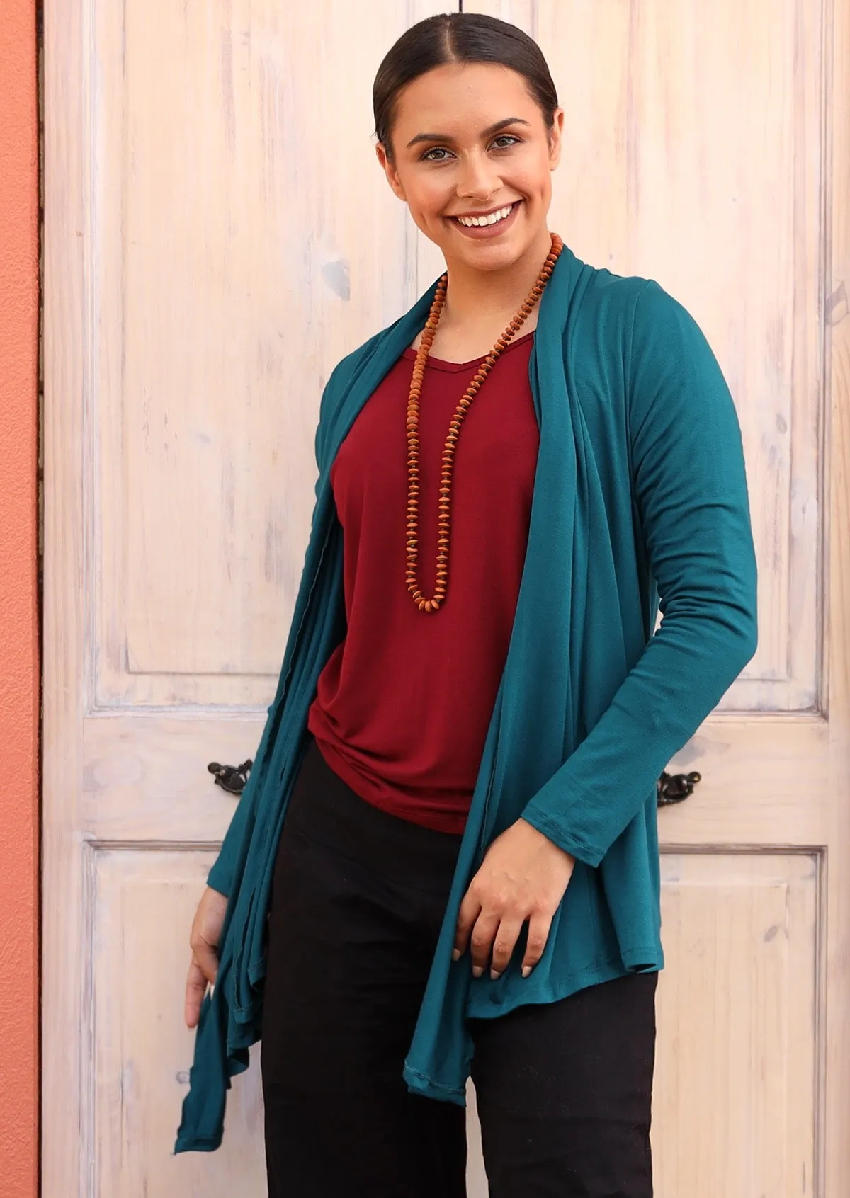 Long Sleeve Stretch Cardi Teal