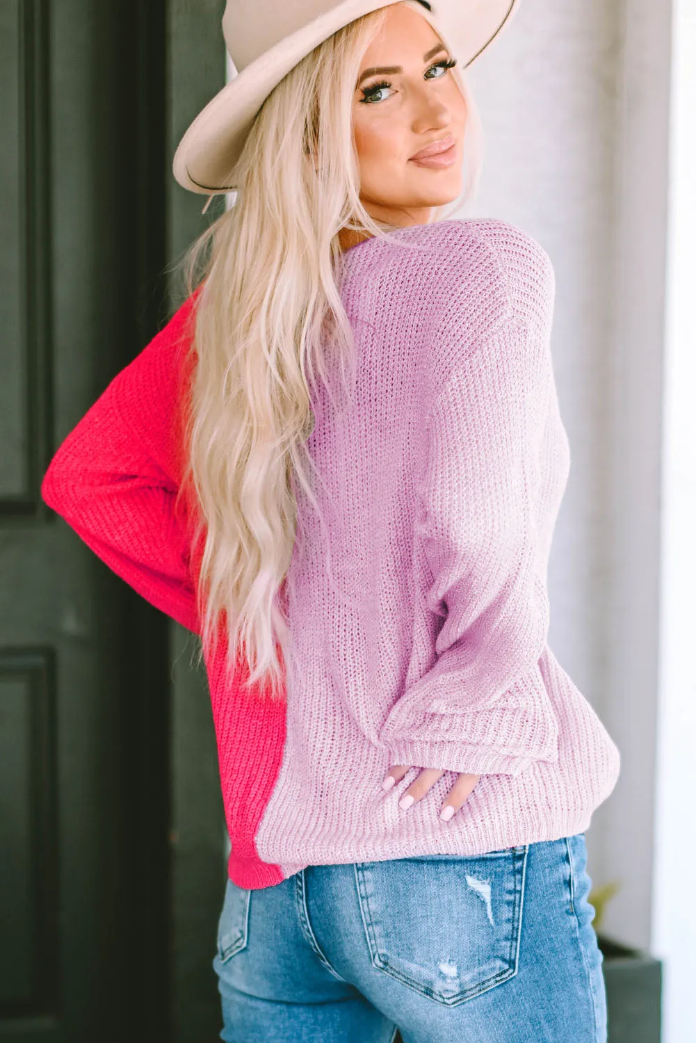 Long Sleeve V-Neck Colorblock Sweater