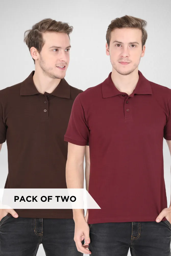 Maroon and Coffee Brown Polo T-Shirts Combo for Men