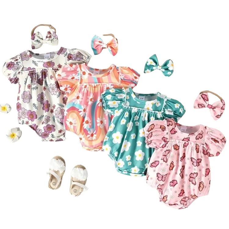 Multi-Pattern Floral Printed Onesie Romper