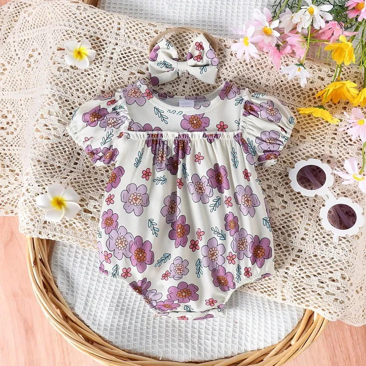 Multi-Pattern Floral Printed Onesie Romper