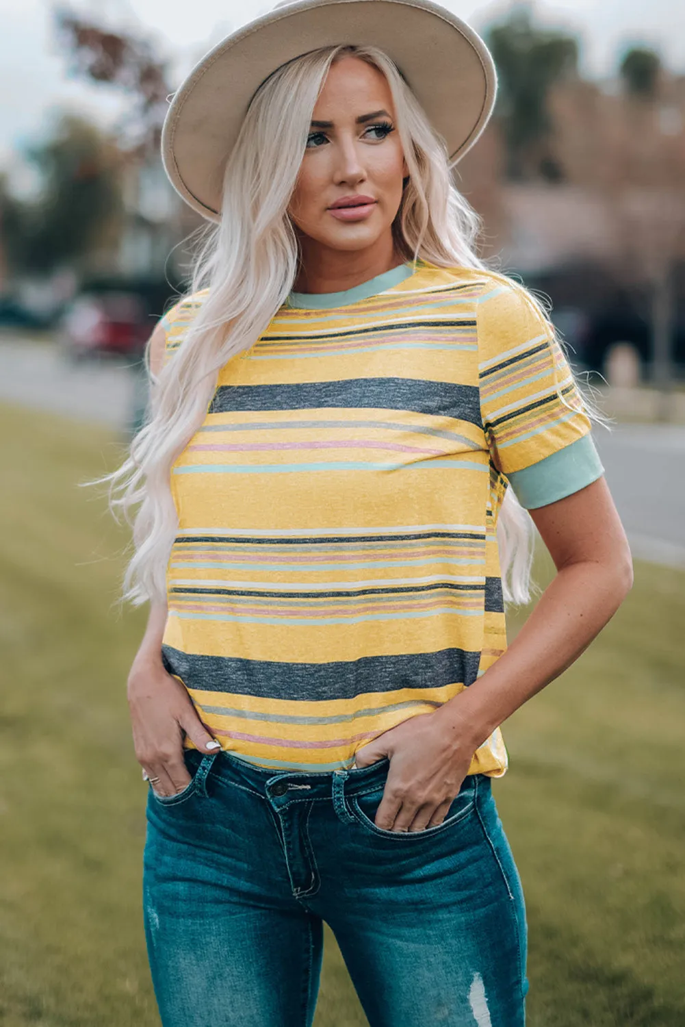 Multicolored Striped Round Neck Tee