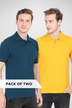 Mustard Yellow and Petrol Blue Polo T-Shirts Combo for Men