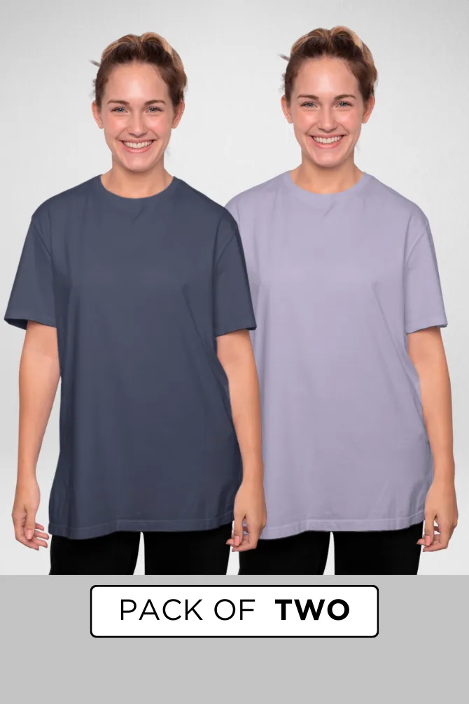 Navy Blue and Lavender Oversized T-Shirts Combo for Women