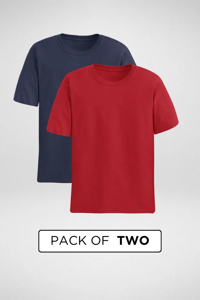 Navy Blue and Red Plain T-shirts Combo for Men