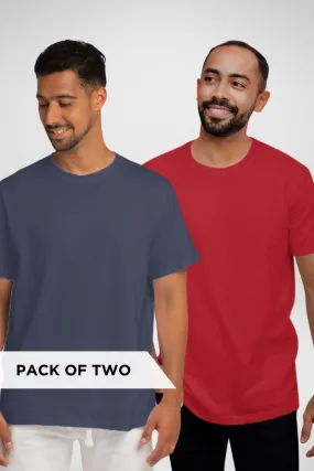 Navy Blue and Red Plain T-shirts Combo for Men