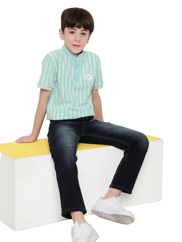 Octave Boys Striped Mandarin Collar T-Shirt