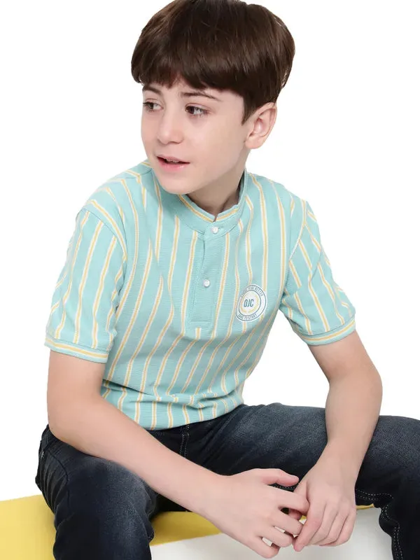 Octave Boys Striped Mandarin Collar T-Shirt