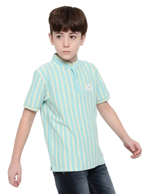 Octave Boys Striped Mandarin Collar T-Shirt