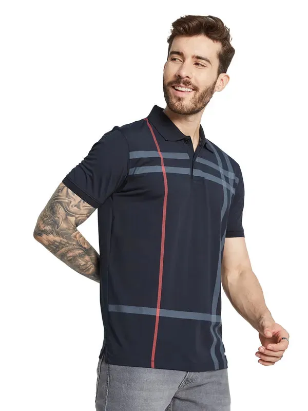 Octave Men Striped Polo Collar Raw Edge T-Shirt