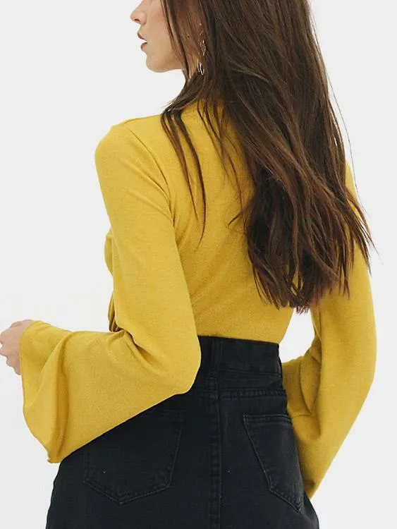 OEM ODM Chimney Collar Plain Long Sleeve Yellow T-Shirts