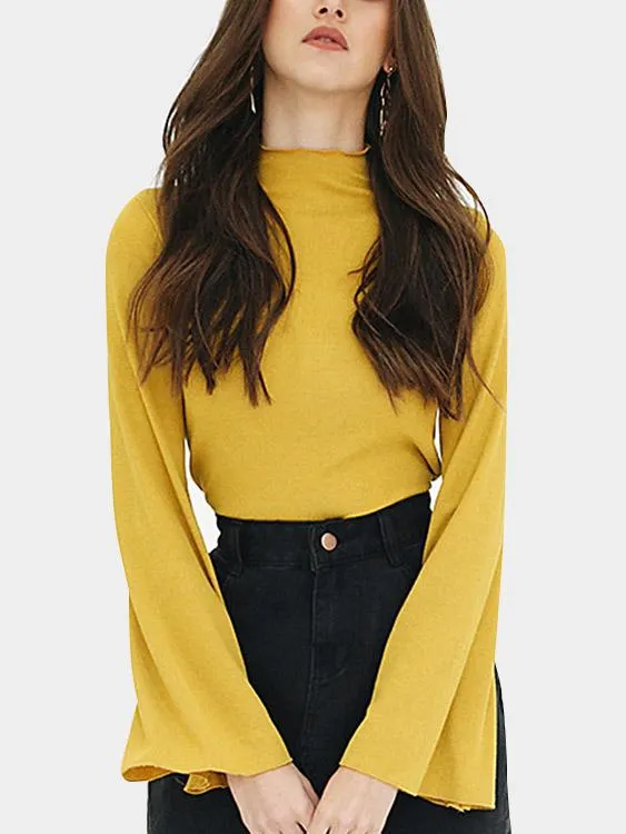 OEM ODM Chimney Collar Plain Long Sleeve Yellow T-Shirts