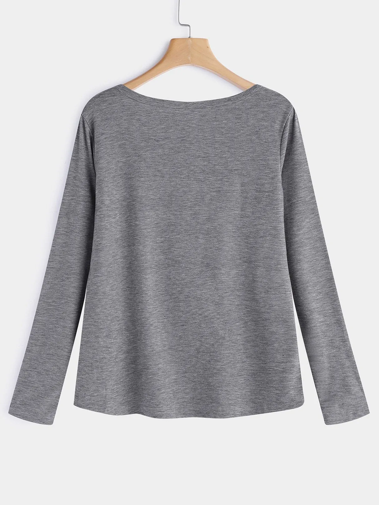 OEM ODM Deep V Neck Plain Long Sleeve Grey T-Shirts