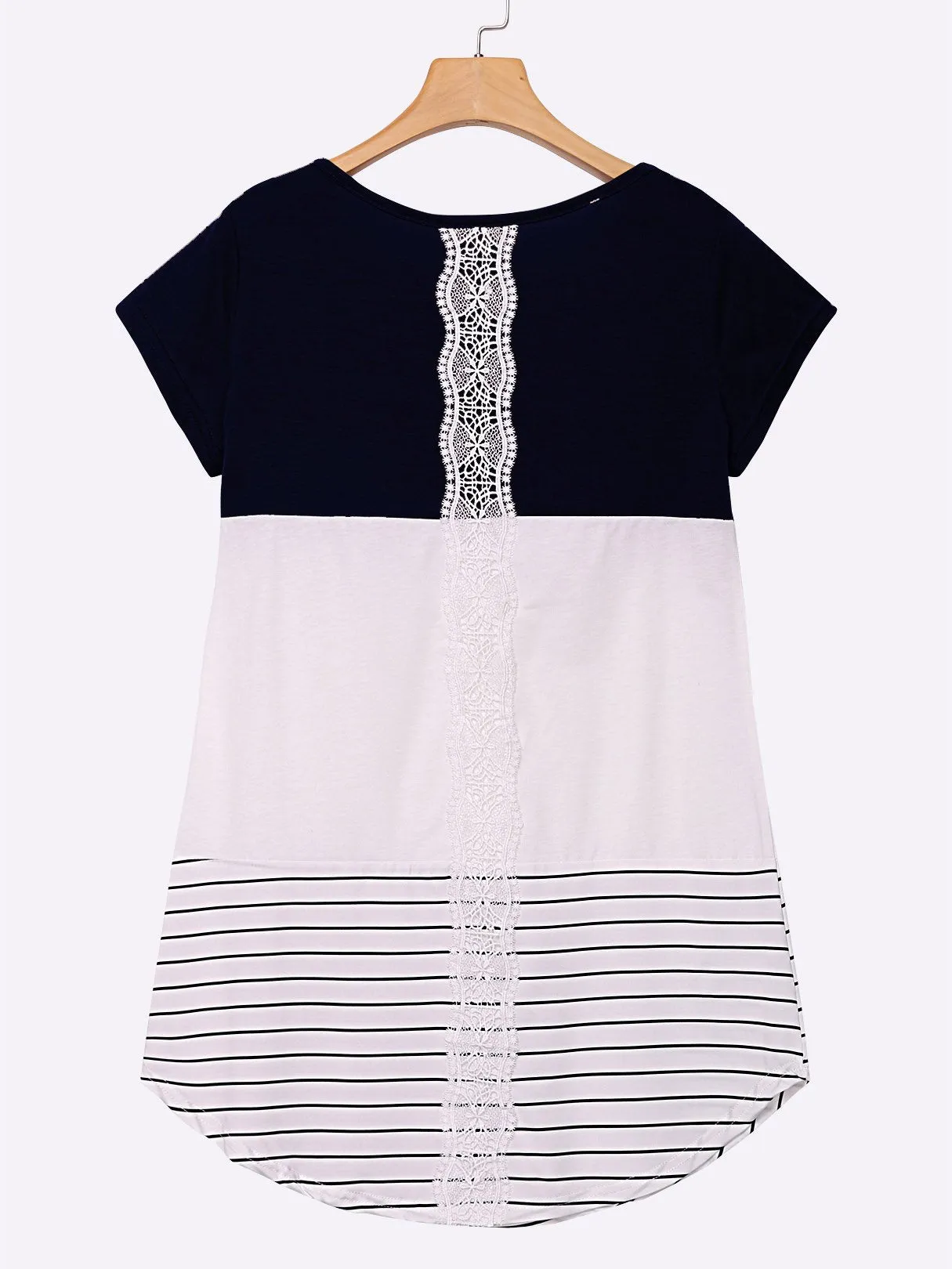 OEM ODM Round Neck Stripe Lace Short Sleeve Top