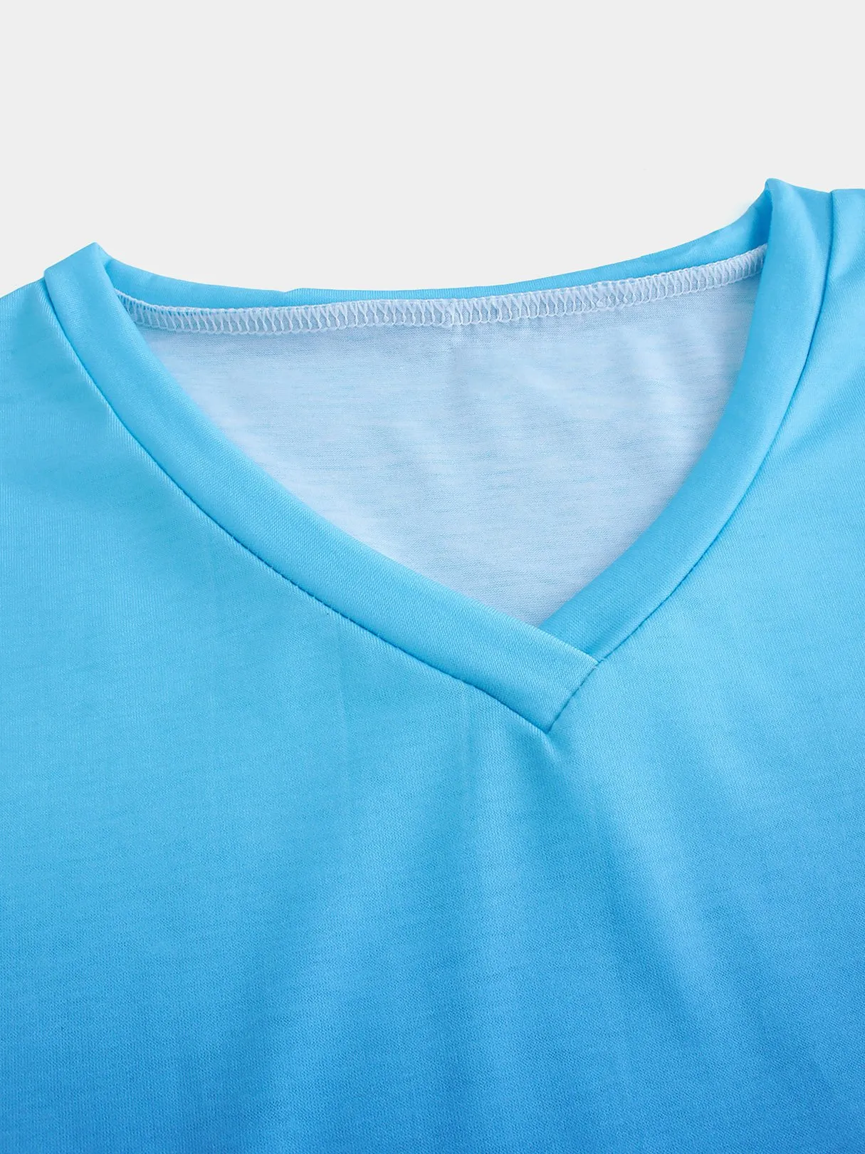 OEM ODM V-Neck Plain Short Sleeve Curved Hem Blue T-Shirts