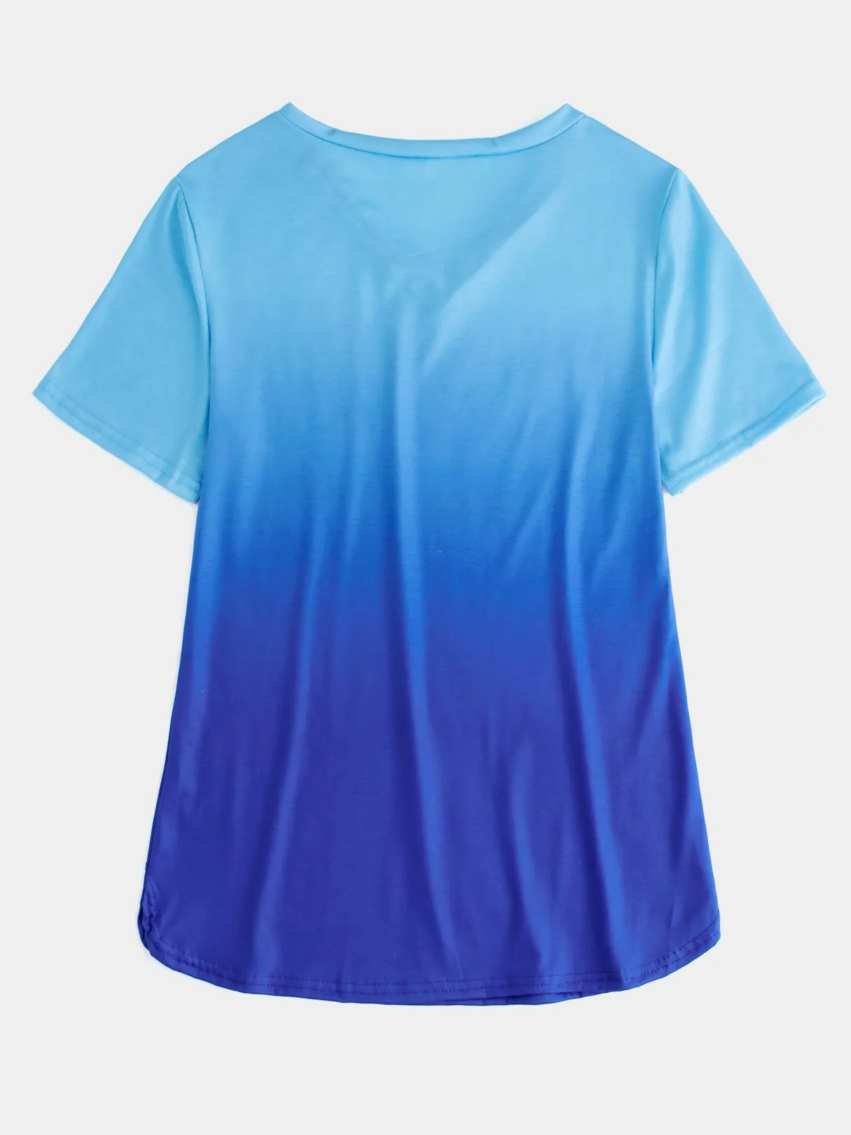 OEM ODM V-Neck Plain Short Sleeve Curved Hem Blue T-Shirts