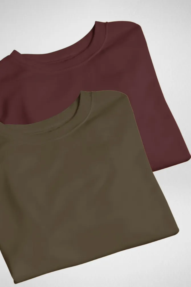 Olive Green and Maroon Oversized T-Shirts Combo for Men