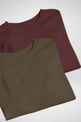 Olive Green and Maroon Oversized T-Shirts Combo for Women