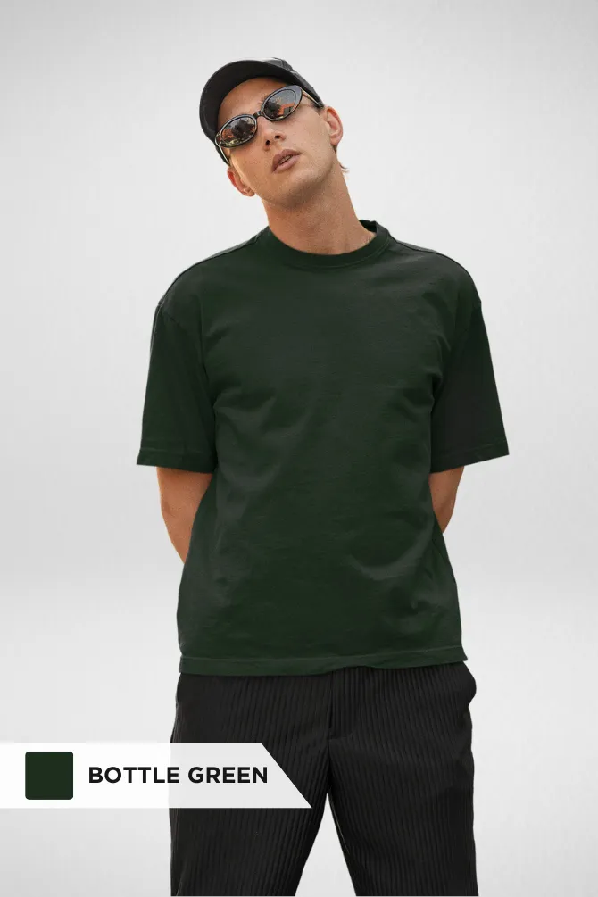 Pack Of 3 Oversized T-Shirts Black Bottle Green and Olive Green for Men