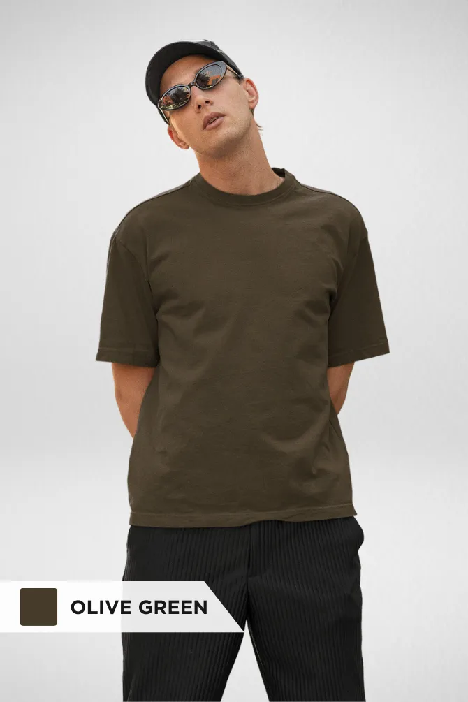 Pack Of 3 Oversized T-Shirts Black Bottle Green and Olive Green for Men