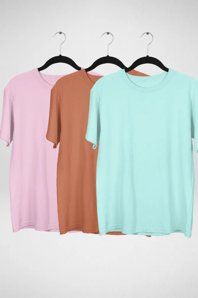 Pack Of 3 Oversized T-Shirts Mint Coral and Light Pink for Women