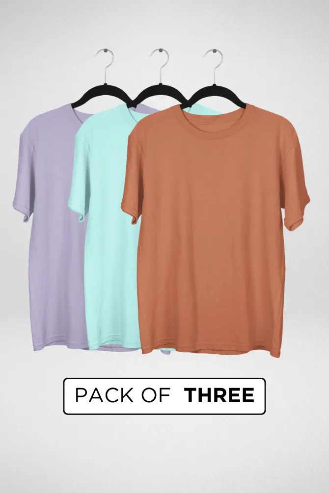 Pack Of 3 Oversized T-Shirts Mint Lavender and Coral for Men