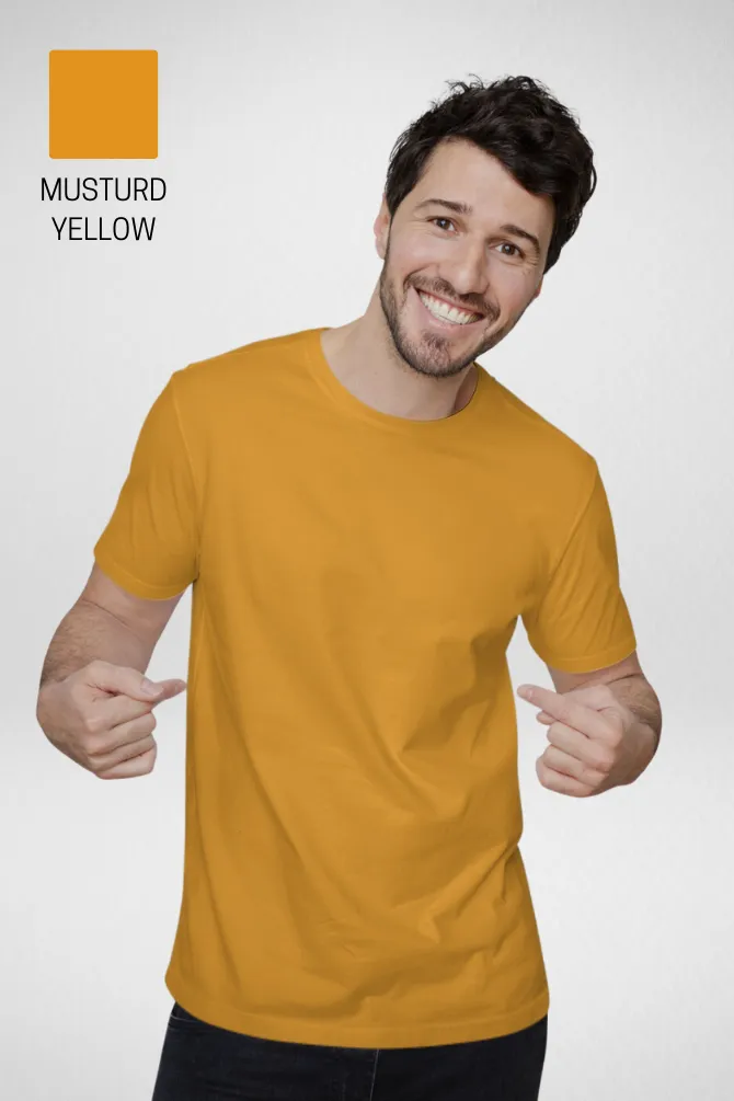 Pack Of 3 Plain T-shirts Black Maroon and Mustard Yellow for Men