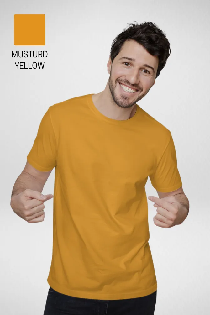 Pack Of 3 Plain T-shirts Black White and Mustard Yellow for Men