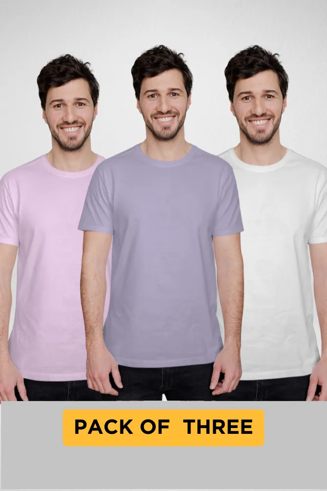 Pack Of 3 Plain T-shirts Lavender Light Pink and White for Men