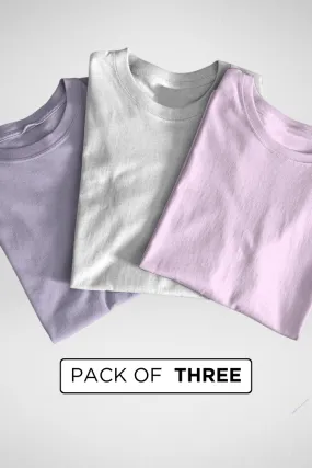 Pack Of 3 Plain T-shirts Lavender Light Pink and White for Men