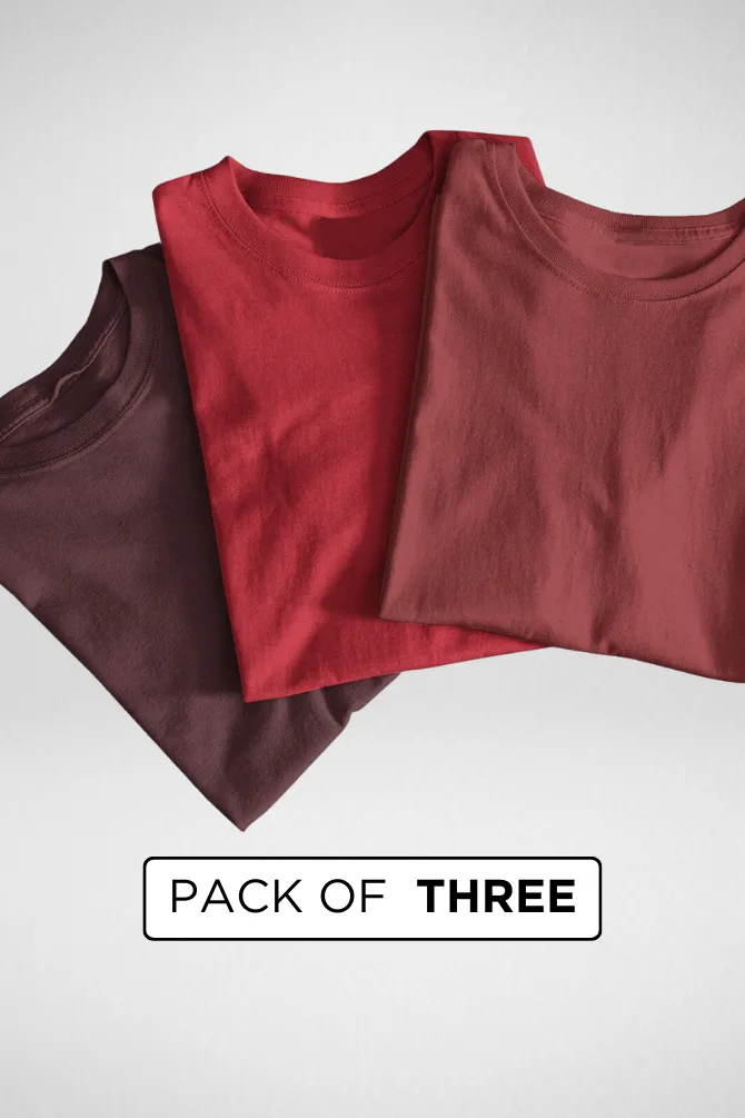 Pack Of 3 Plain T-shirts Red Brick Red and Maroon for Men