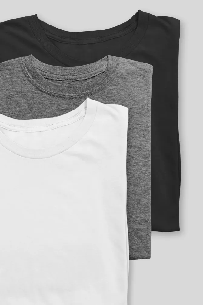 Pack Of 3 Plain T-shirts White Black and Charcoal Melange for Men