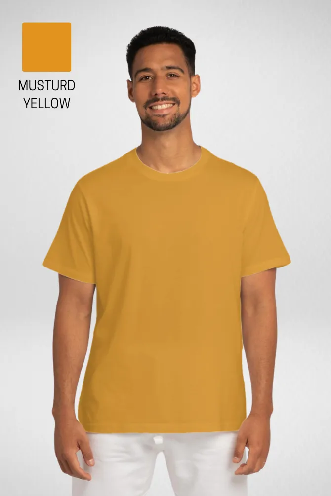 Pack Of 3 Plain T-shirts White Petrol Blue and Mustard Yellow for Men