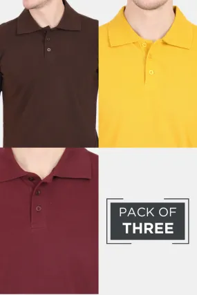 Pack Of 3 Polo T-Shirts Maroon Coffee Brown and Mustard Yellow for Men