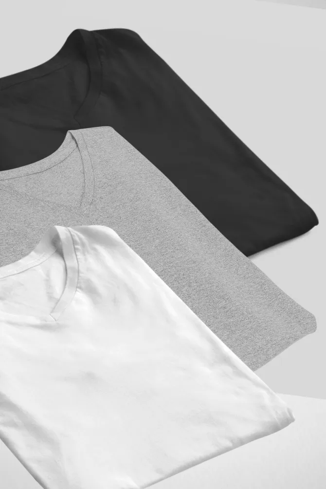 Pack Of 3 V Neck T-Shirts White Black and Grey Melange for Men