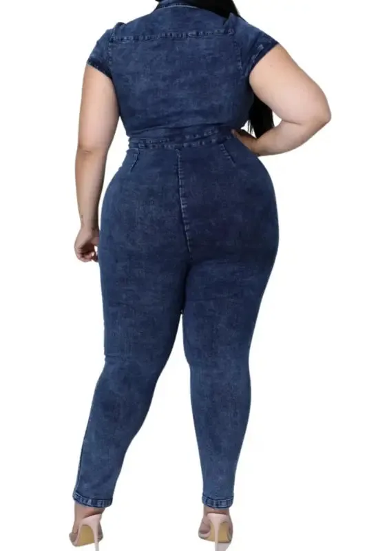 Plus Size Come My Way  Zip-Up Denim Jumpsuit