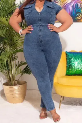 Plus Size Come My Way  Zip-Up Denim Jumpsuit