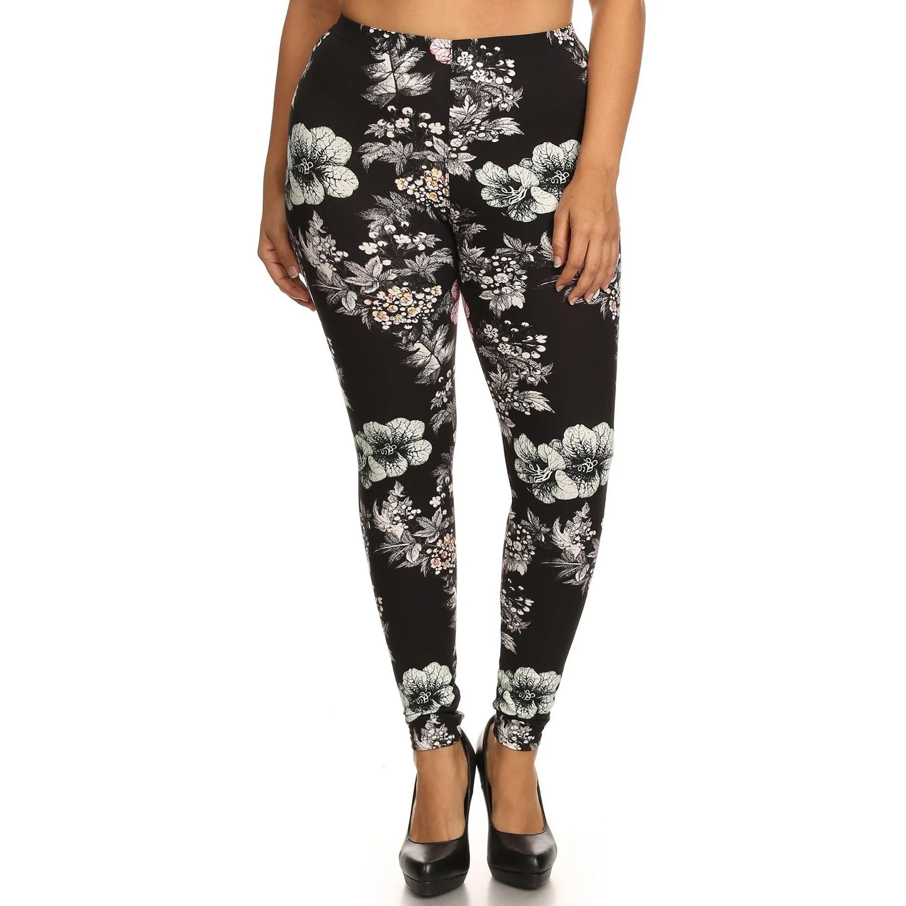 Plus Size Floral Graphic Printed Jersey Knit Legging