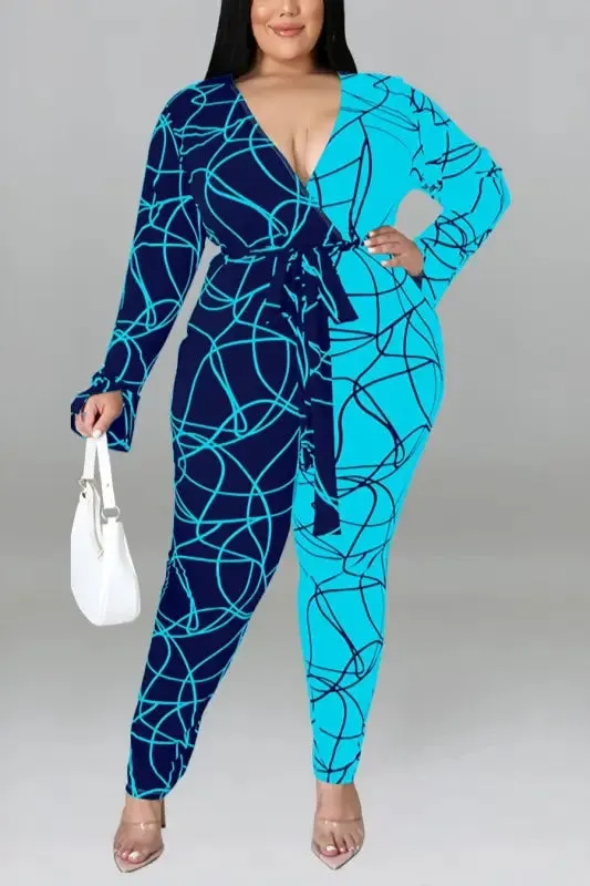 Plus Size In Love With Swirls Belted Jumpsuit (XL-5XL)