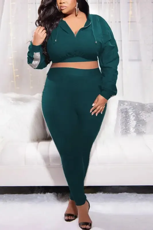 Plus Size Living My Best Life Crop Hoodie Leggings Set