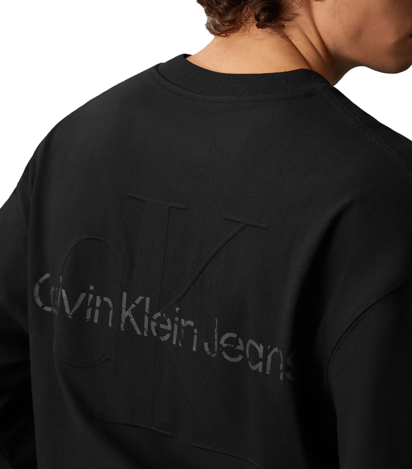 Relaxed Embossed Logo Long Sleeve Tee Ck Black