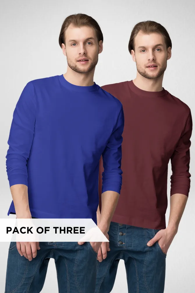 Royal Blue and Maroon Full Sleeve T-Shirts Combo for Men