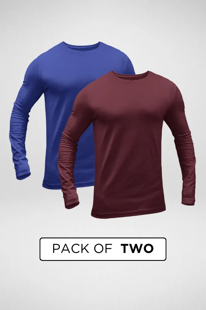 Royal Blue and Maroon Full Sleeve T-Shirts Combo for Men